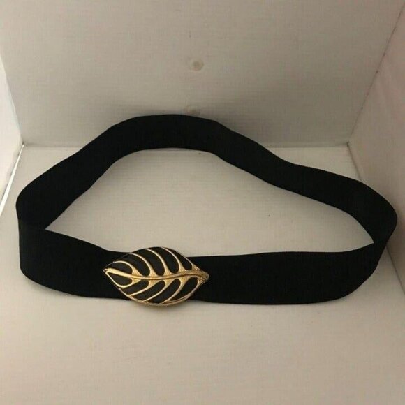 #3176 Womens black stretch belt with gold leaf vintage Daylor USA 38 in length - Picture 6 of 9